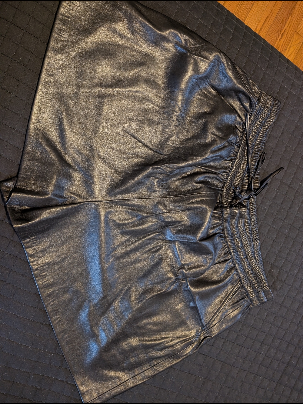 Black Faux Leather Drawstring Skirt